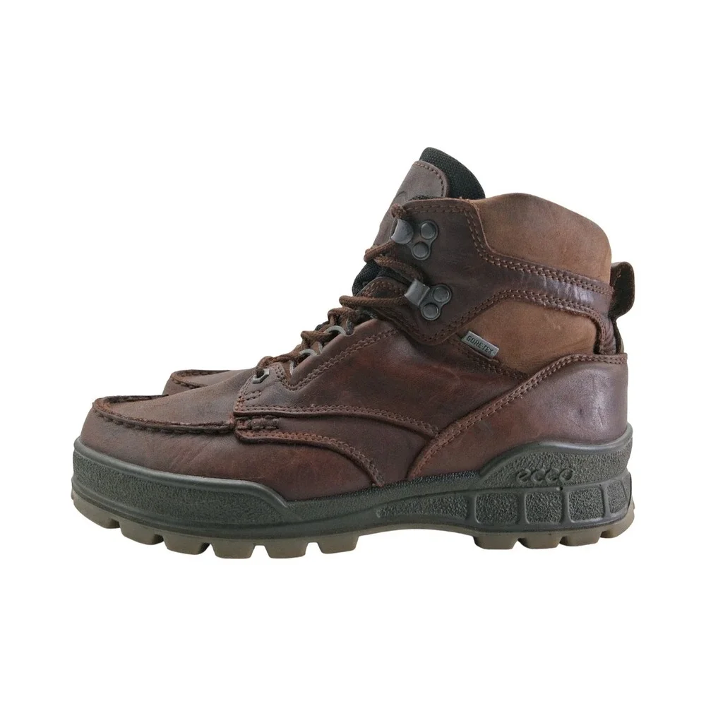 ECCO Track Boots Mens Size 8 Brown Leather Waterproof Gore-Tex Ankle Hiking
